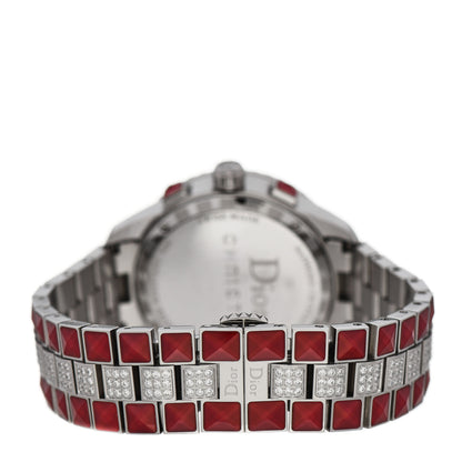 Christian Dior Stainless Steel Diamond Pave Sapphire 38mm Christal Chronograph Quartz Watch Red 3 of 5