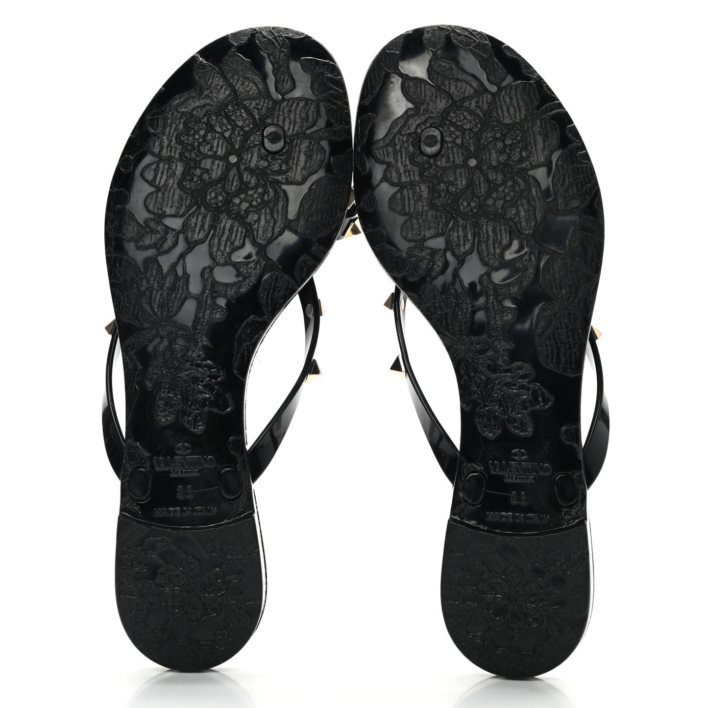 PVC Jelly Rockstud Bow Thong Sandals 38 Black