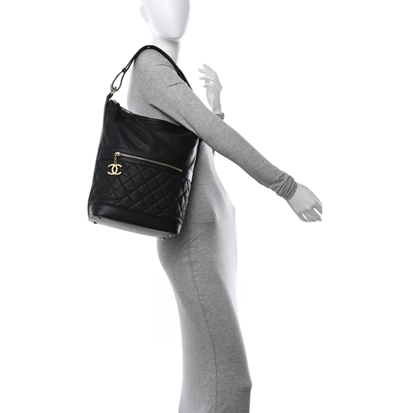 Caviar Lambskin Quilted Casual Style Hobo Black
