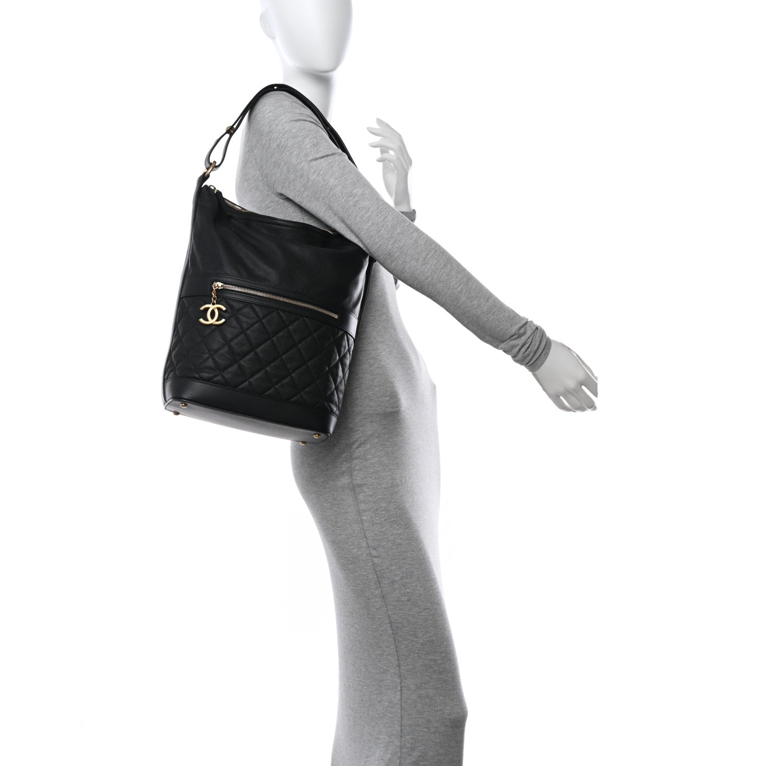 Chanel Caviar Lambskin Quilted Casual Style Hobo Black 2 of 12