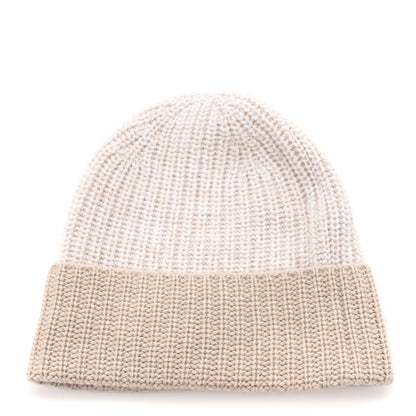 Chanel Cashmere CC Beanie Hat Beige White 3 of 5
