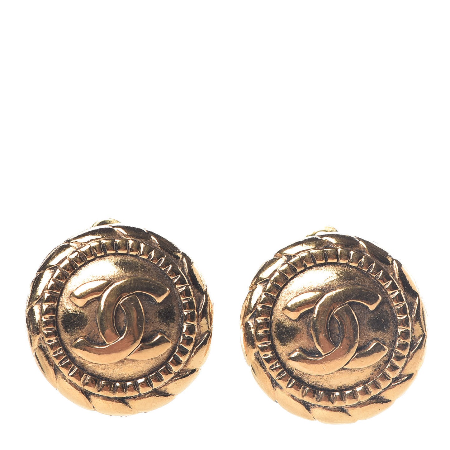 Round CC Clip On Earrings Gold