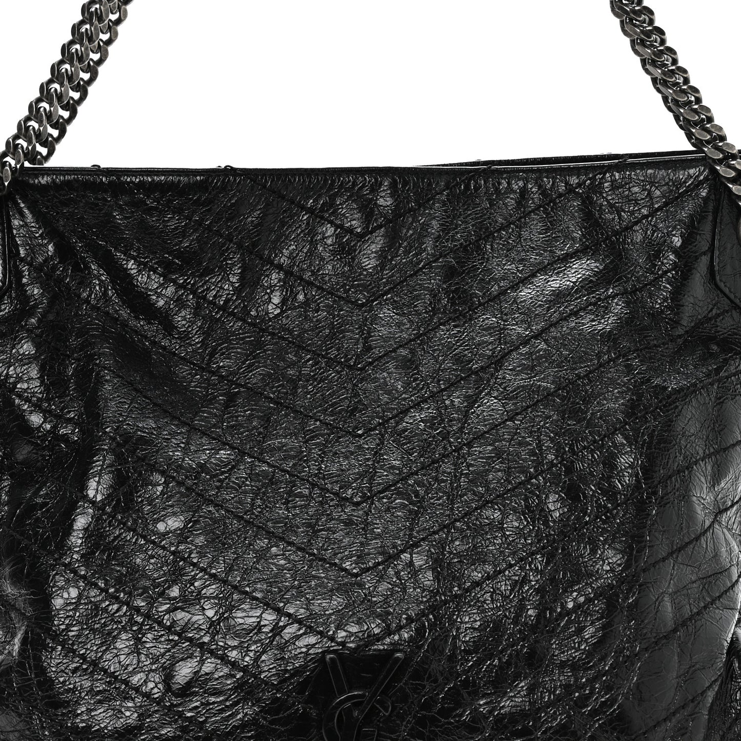 Crinkled Calfskin Matelasse Monogram Medium Niki Shopper Tote Black