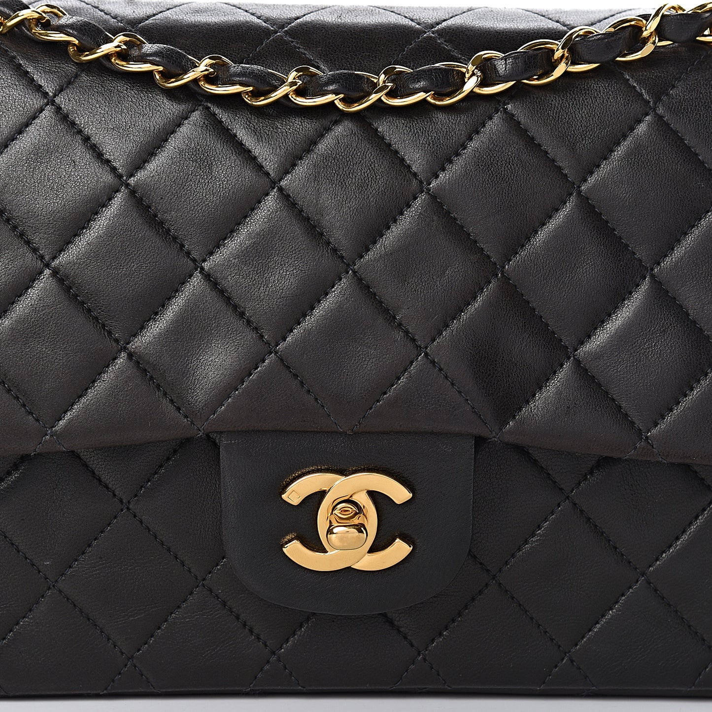 Lambskin Quilted Medium Double Flap Black