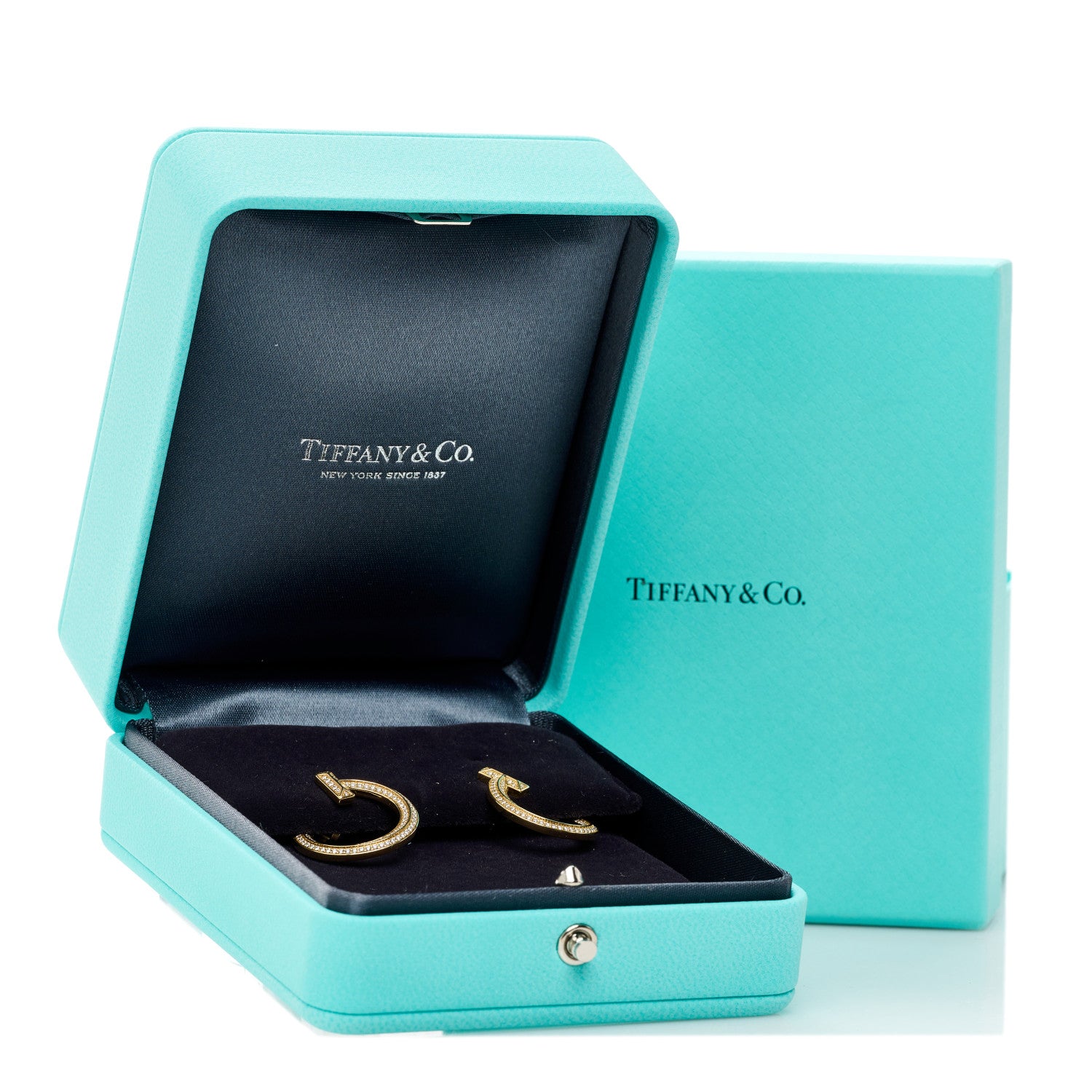 Tiffany 18K Yellow Gold Diamond T1 Open Hoop Earrings 5 of 5