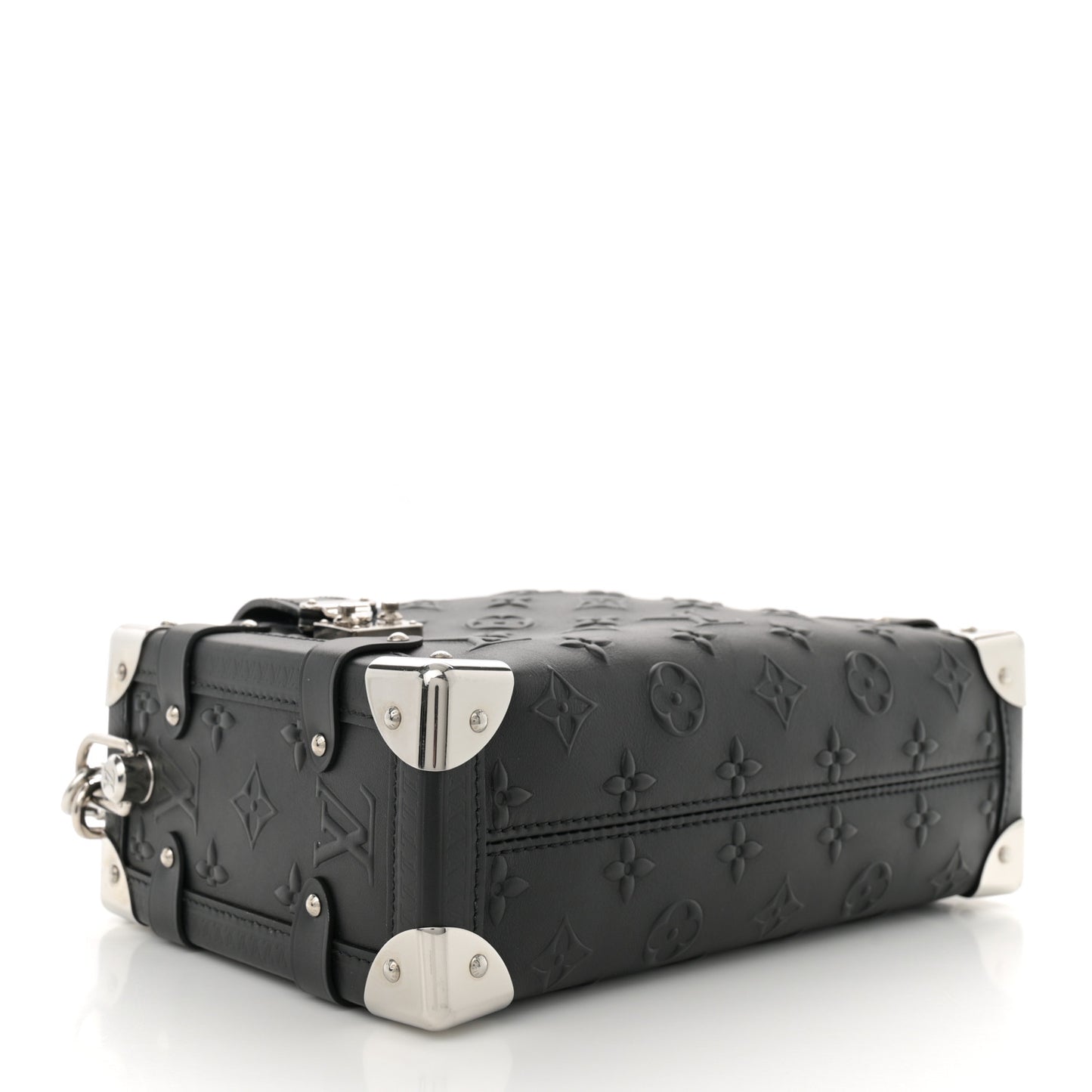 Calfskin Debossed Monogram Side Trunk Black