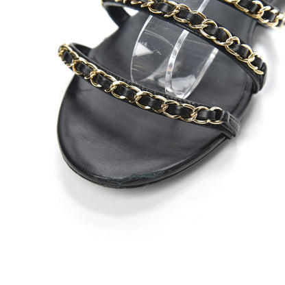 Chanel Lambskin CC Chain Sandals 39 Black 6 of 8