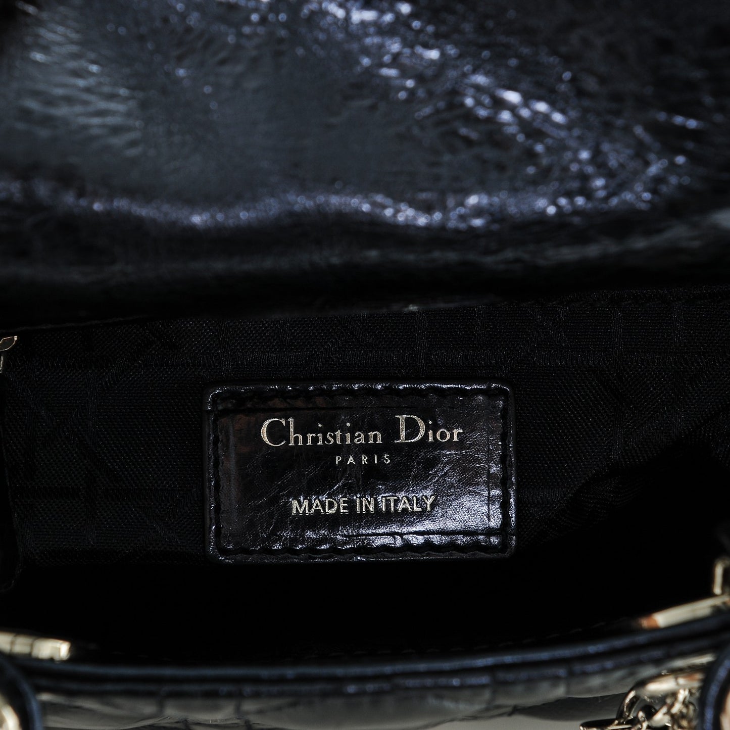 Metallic Calfskin Cannage Mini Lady Dior Marine