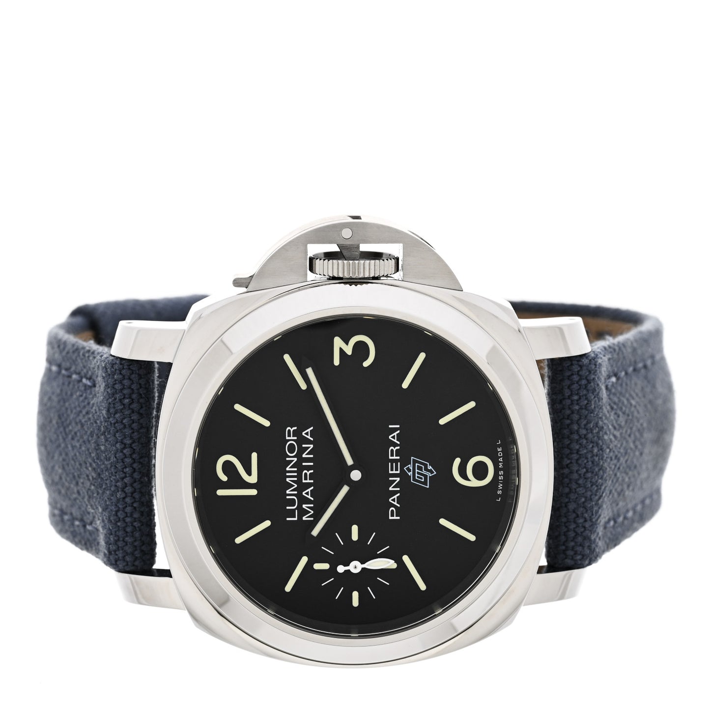 Stainless Steel Canvas 44mm Luminor Marina Manual Winding Watch Black PAM00777