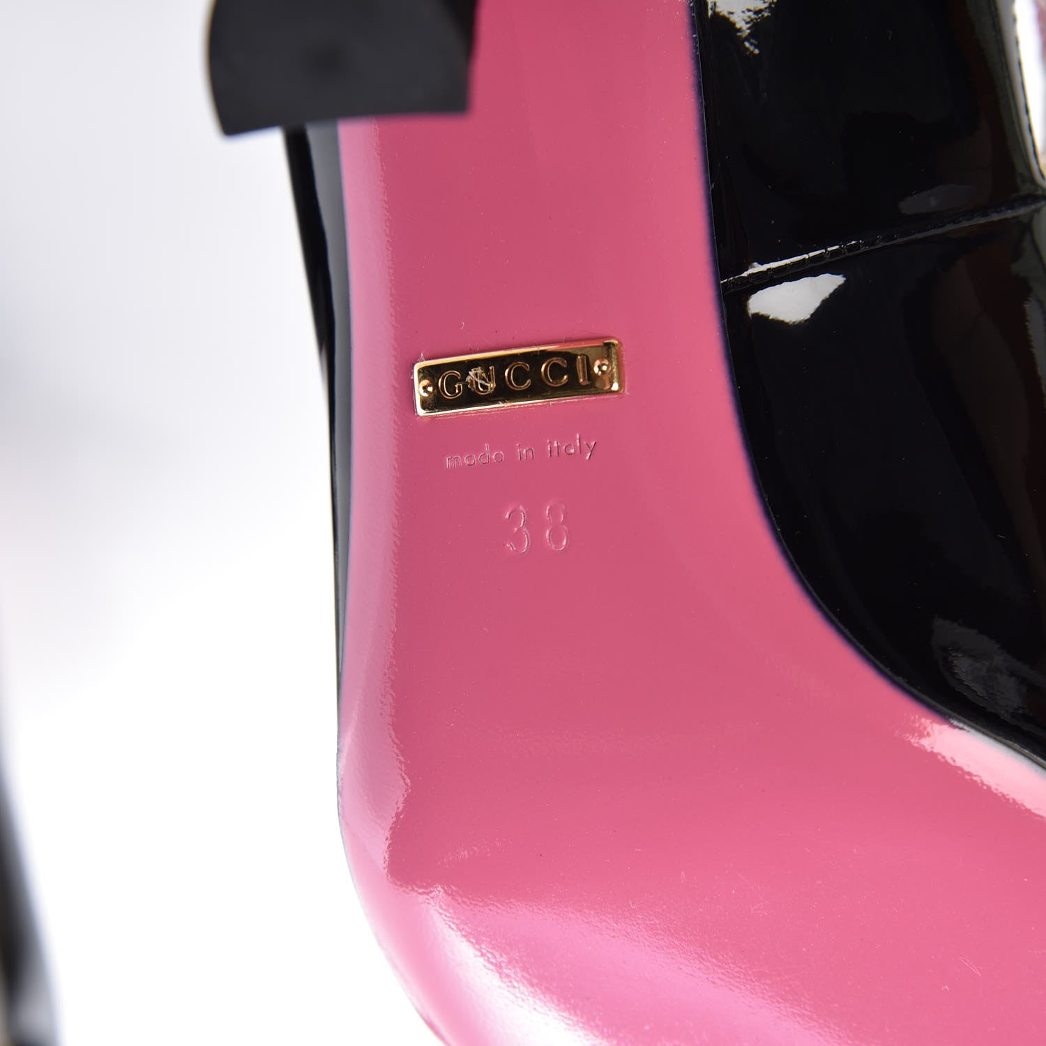 Gucci Patent Pearl Taide T-Strap Mid Heel Pumps 38 Black 6 of 9