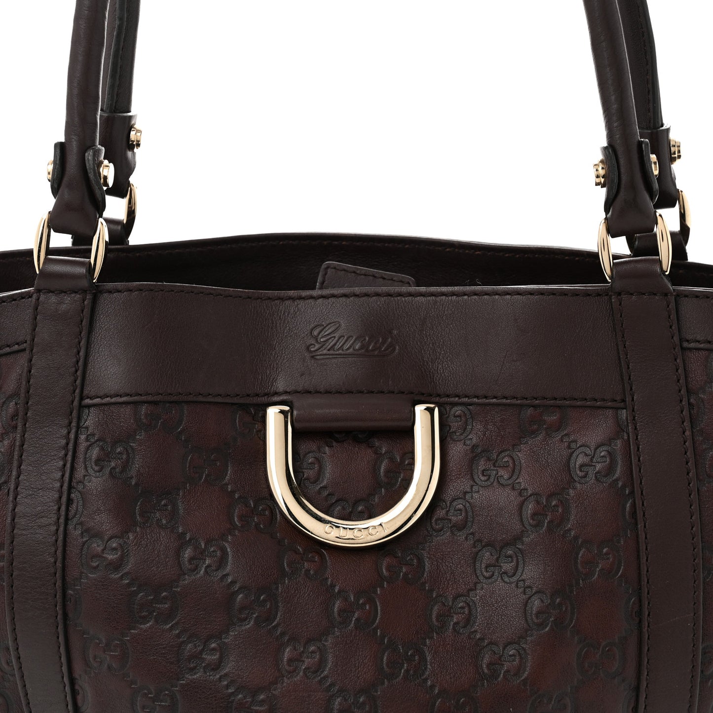 Guccissima Medium D Gold Tote  Dark Brown