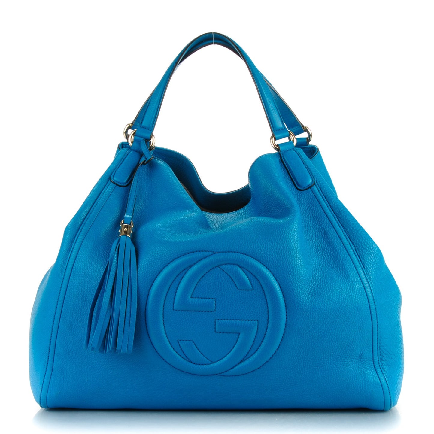 Pebbled Calfskin Large Soho Shoulder Bag Riviera Blue