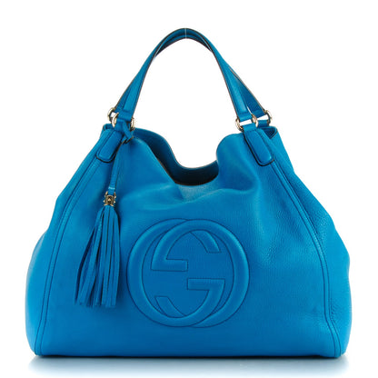 Gucci Pebbled Calfskin Large Soho Shoulder Bag Riviera Blue 1 of 7