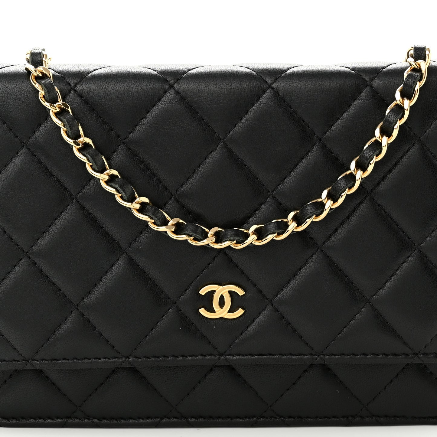 Lambskin Quilted Wallet On Chain WOC Black