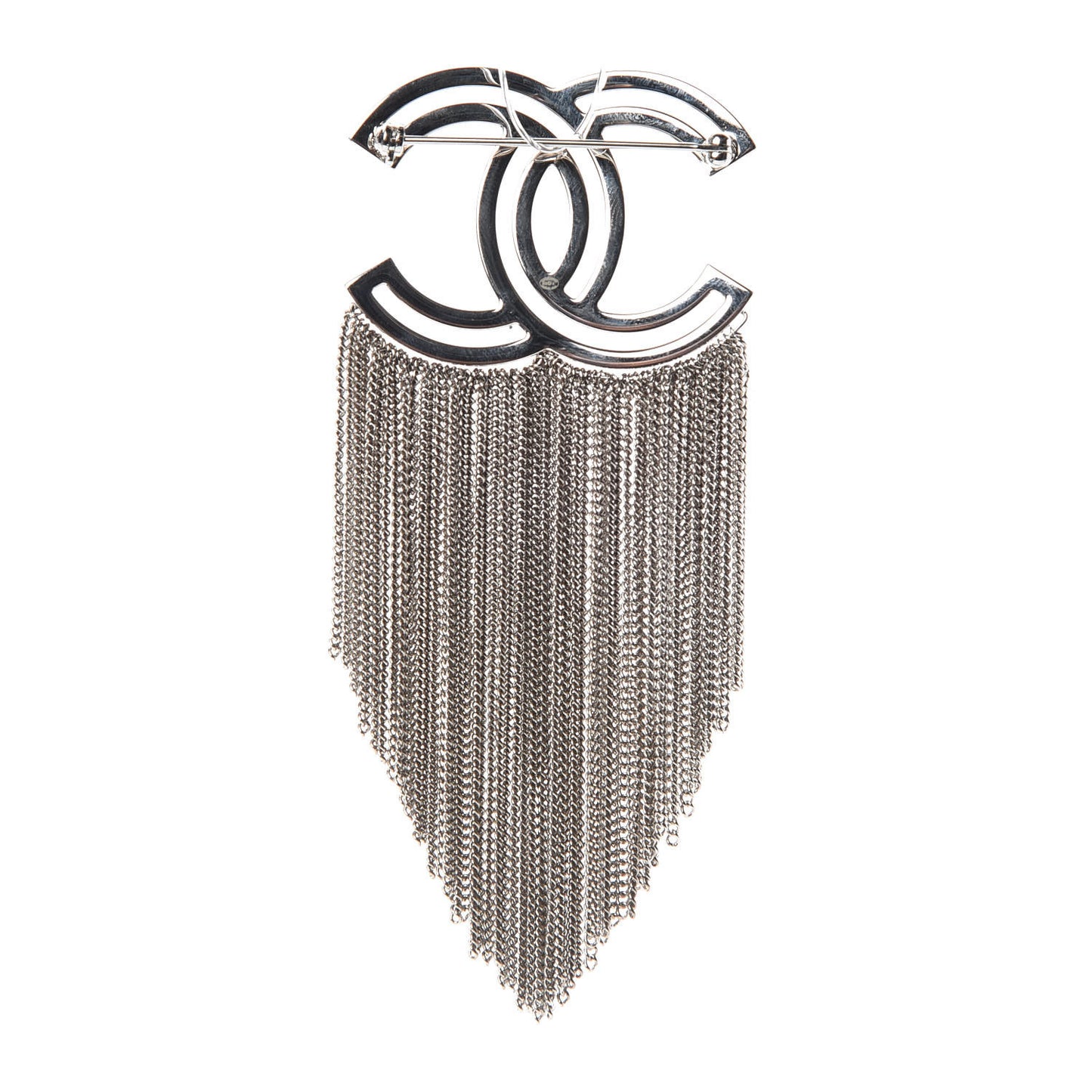 Crystal Chain Fringe CC Brooch Silver