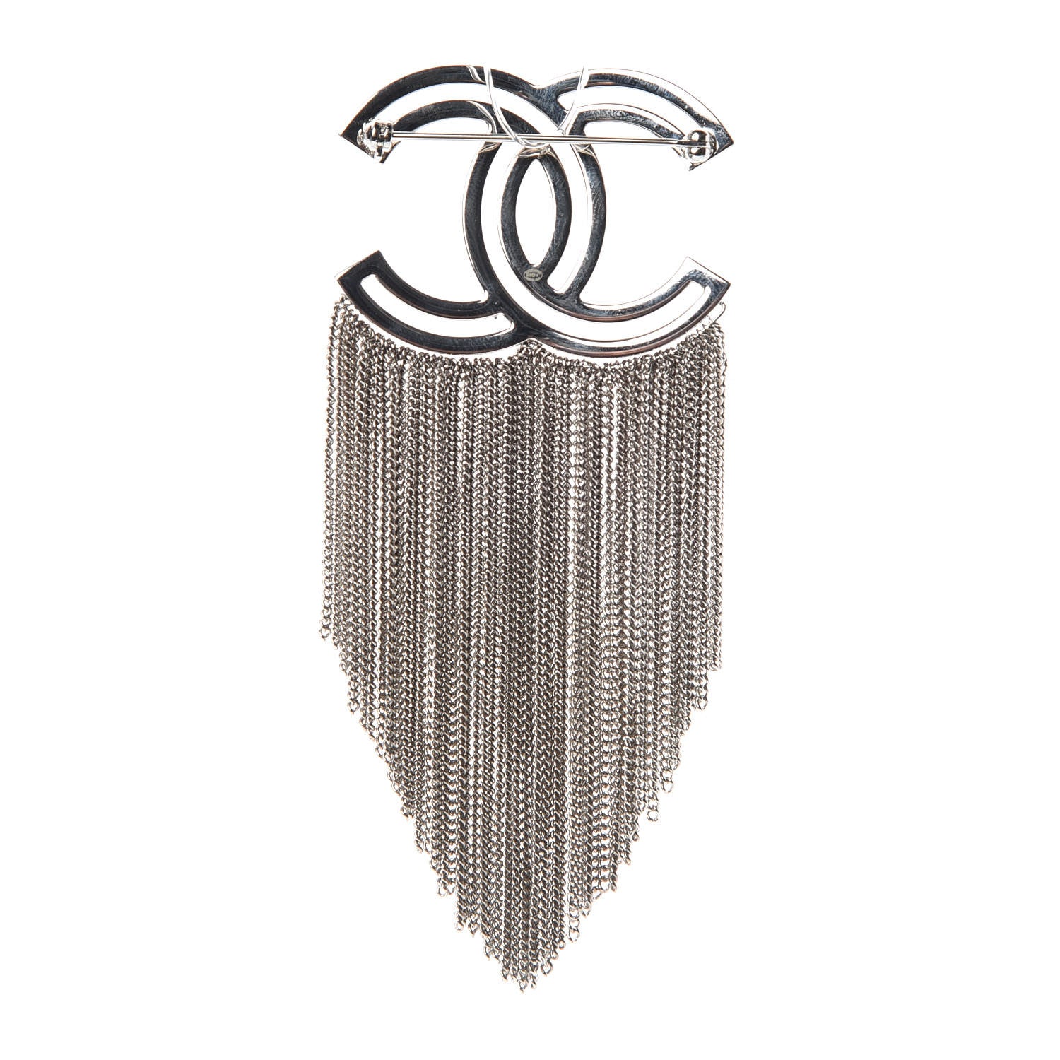 Chanel Crystal Chain Fringe CC Brooch Silver 3 of 4