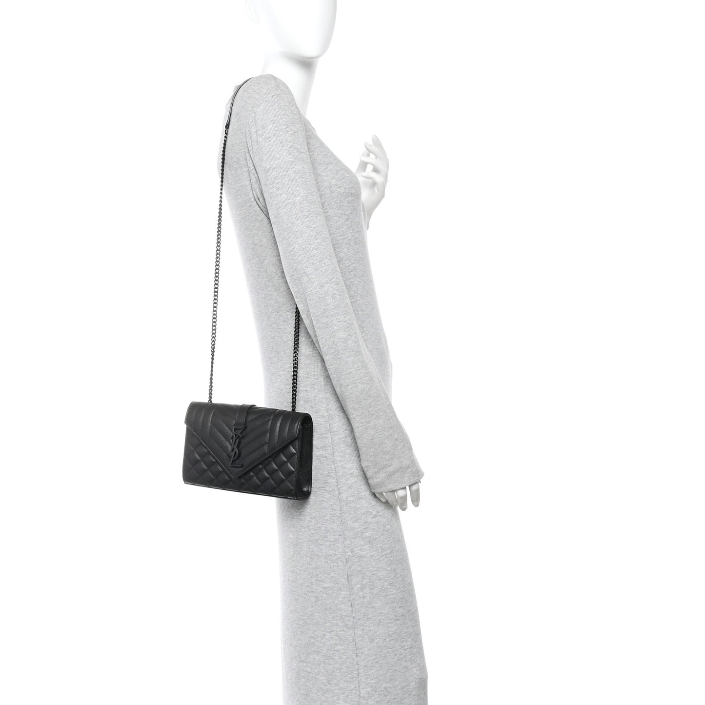 Grain De Poudre Textured Mixed Matelasse Triquilt Small Monogram Monochrome Satchel Black