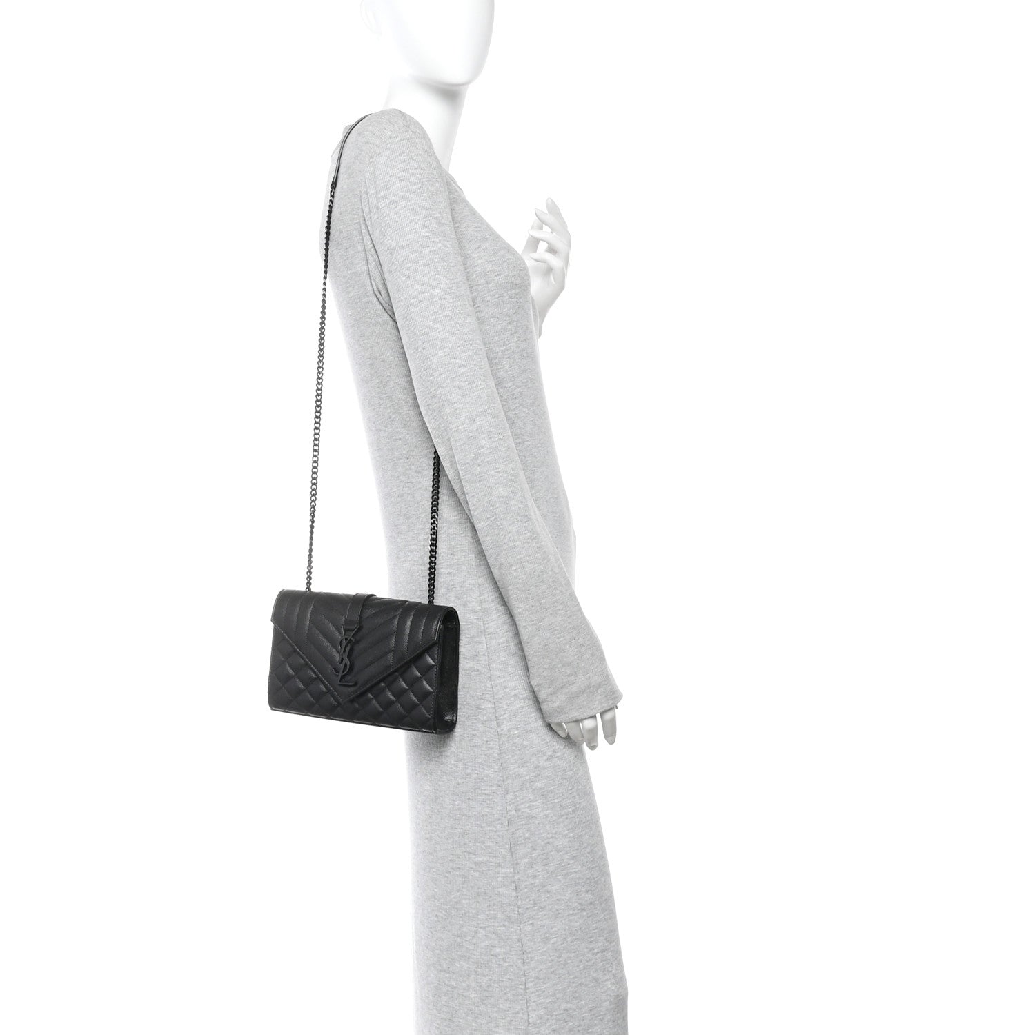 Saint Laurent Grain De Poudre Textured Mixed Matelasse Triquilt Small Monogram Monochrome Satchel Black 2 of 10