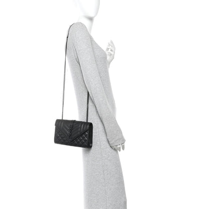 Saint Laurent Grain De Poudre Textured Mixed Matelasse Triquilt Small Monogram Monochrome Satchel Black 2 of 10