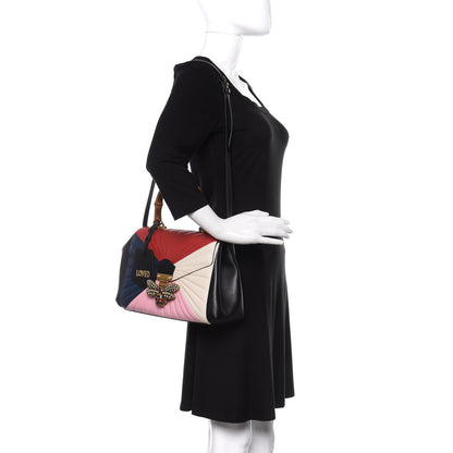 Gucci Calfskin Bamboo Trapuntata Queen Margaret Top Handle Bag Blue Agata Hibiscus Red Mystic White Sugar Pink 2 of 14