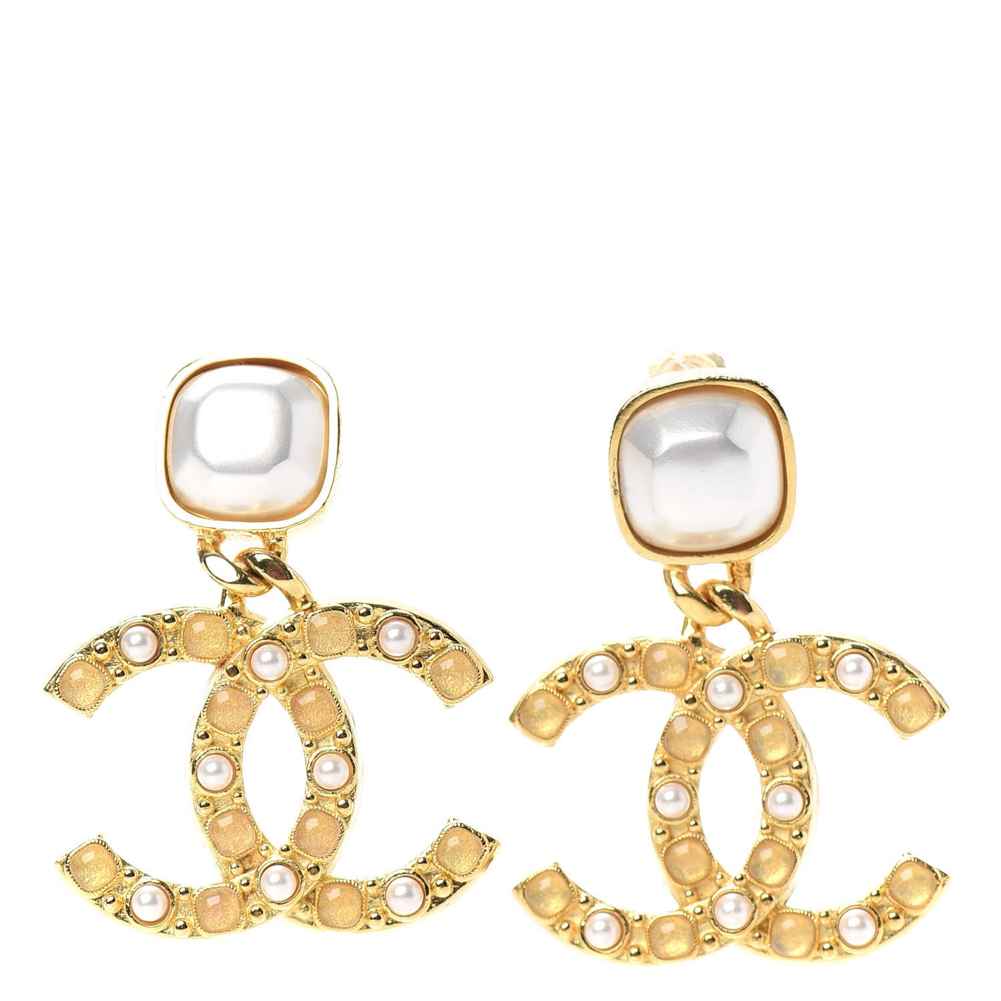 Pearl Stones CC Drop Earrings Gold
