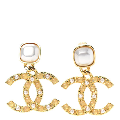 Chanel Pearl Stones CC Drop Earrings Gold 1 of 4
