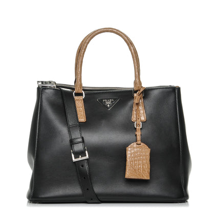 Prada City Calfskin Crocodile Medium Galleria Double Zip Tote Black Sughero 1 of 6