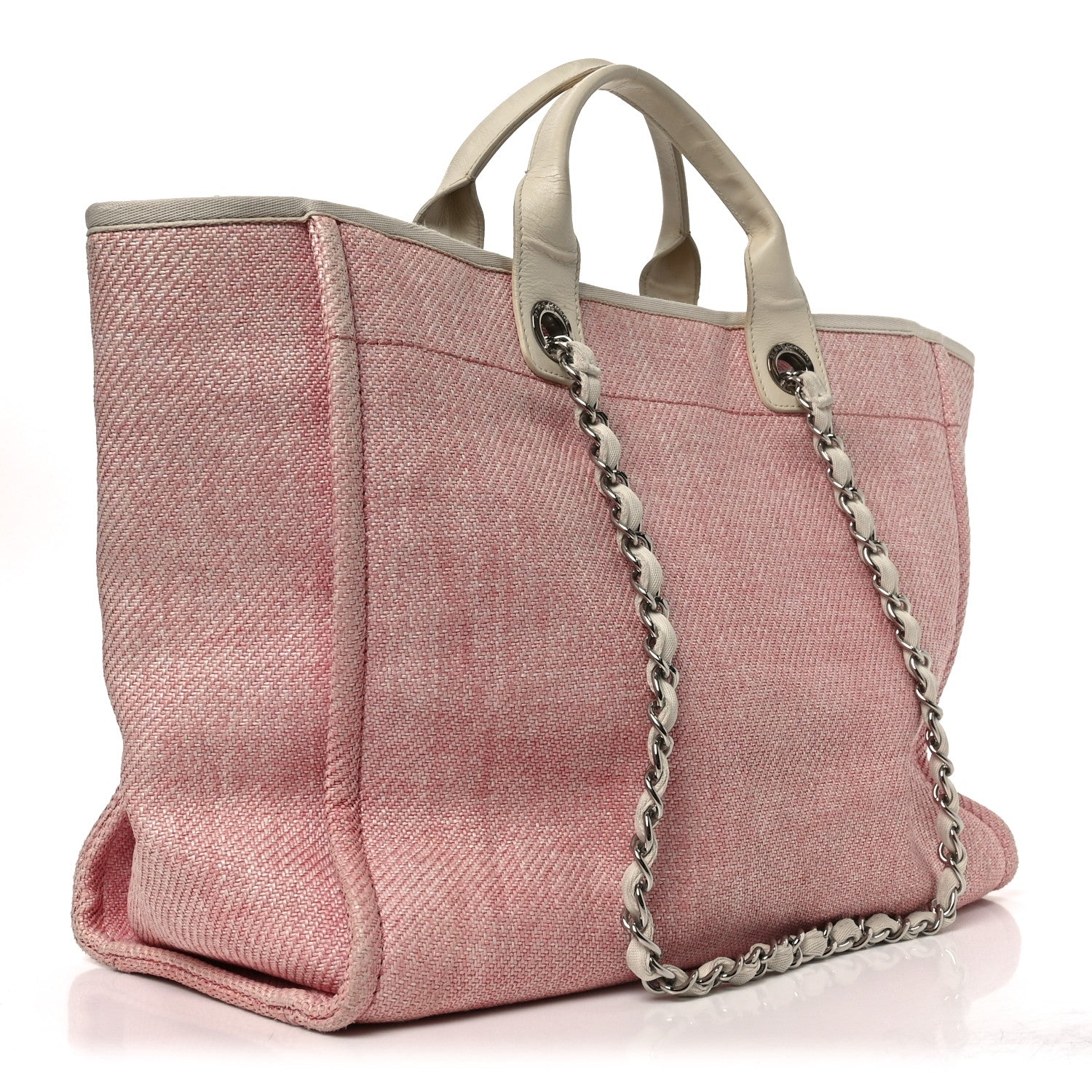 Chanel Woven Straw Raffia Medium Deauville Tote Pink White 3 of 10