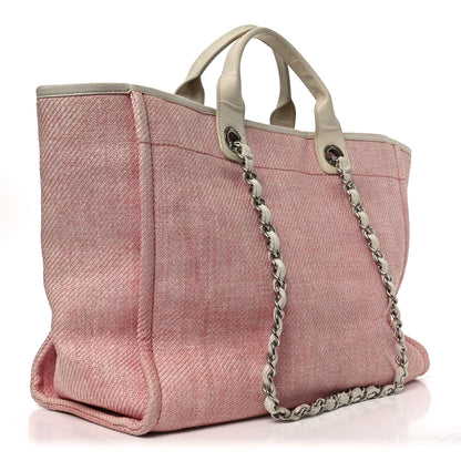 Chanel Woven Straw Raffia Medium Deauville Tote Pink White 3 of 10