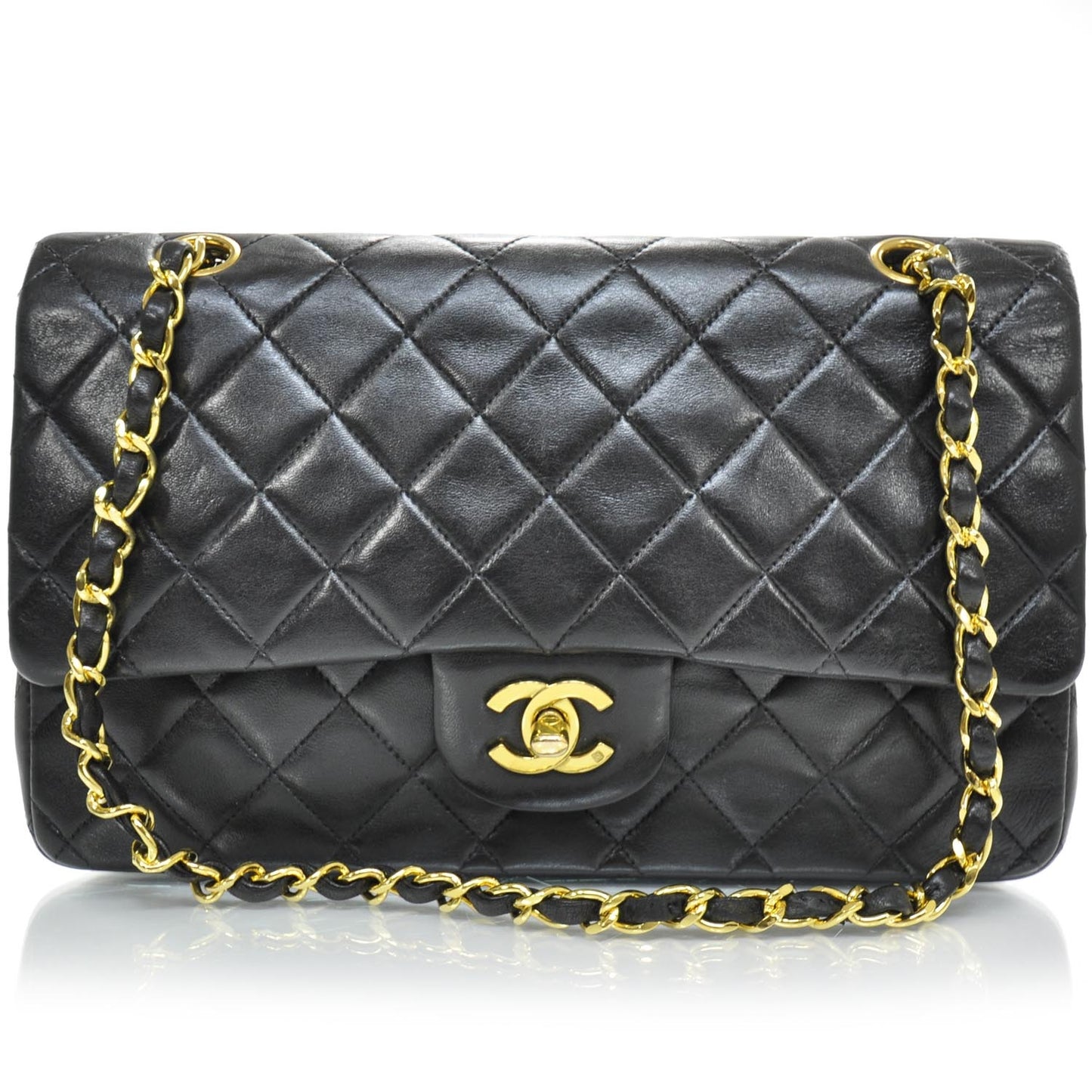 Lambskin Medium Double Flap Black