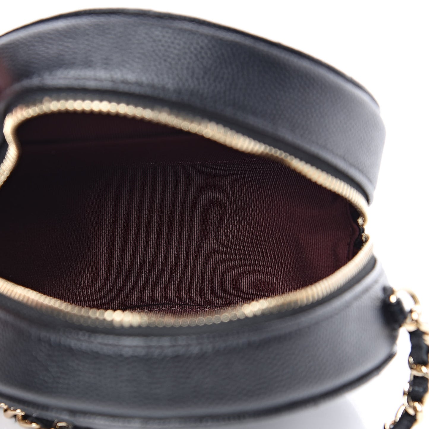 Caviar Quilted Round Clutch With Chain Black