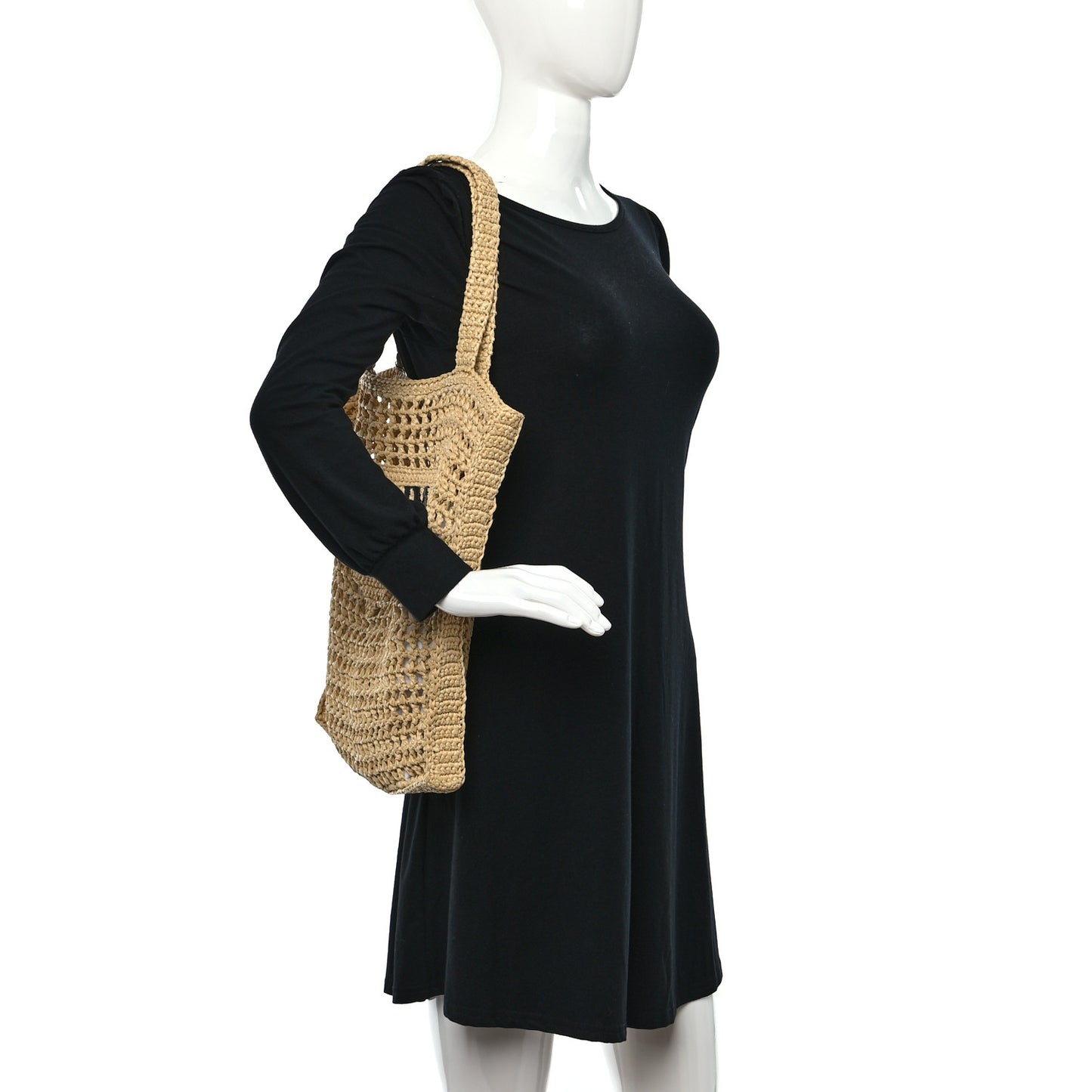 Yarn Raffia Effect Crochet Logo Embroidered Tote Bag Naturale