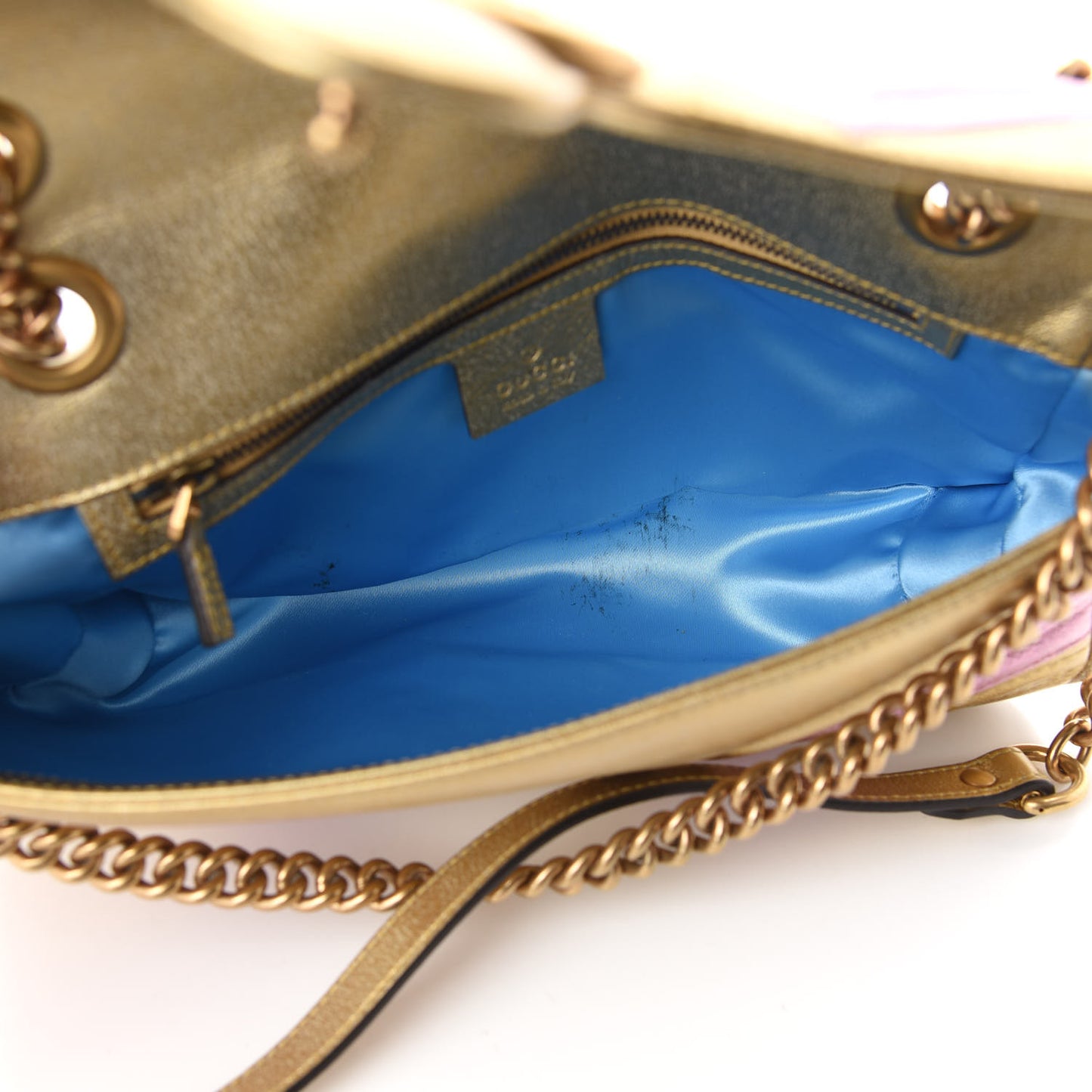 Metallic Calfskin Matelasse Small GG Marmont Shoulder Bag Gold Pink