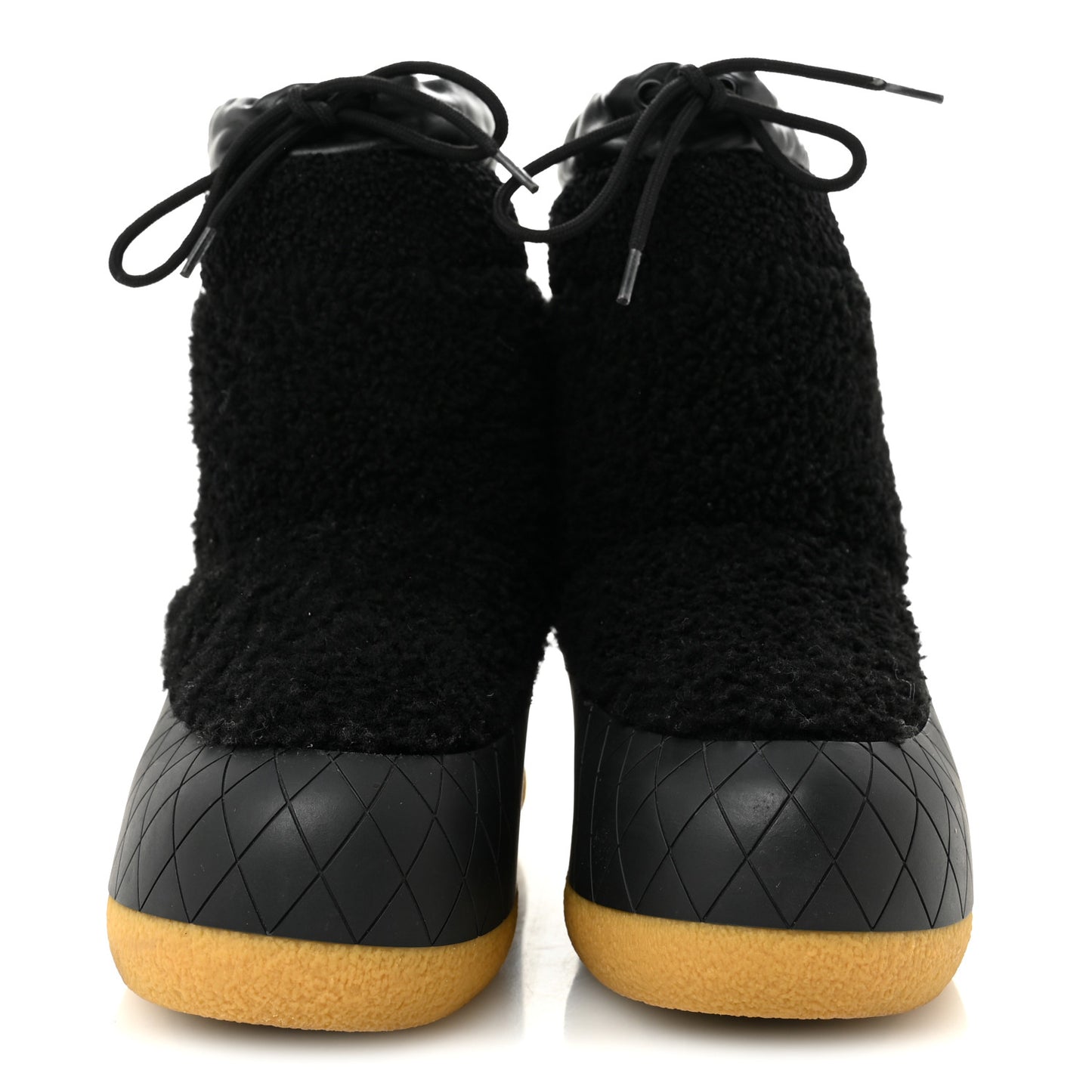 Tweed Shearling Sheepskin Drawstring Snow Ankle Boots 36 Black