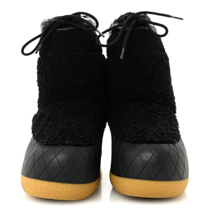 Chanel Tweed Shearling Sheepskin Drawstring Snow Ankle Boots 36 Black 3 of 10