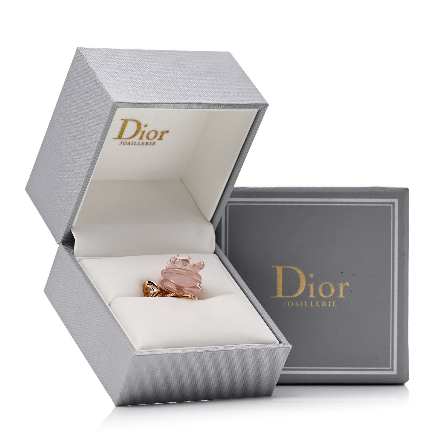 18K Pink Gold Diamond Rose Quartz Dior Pre Catelan Ring 51 5.5
