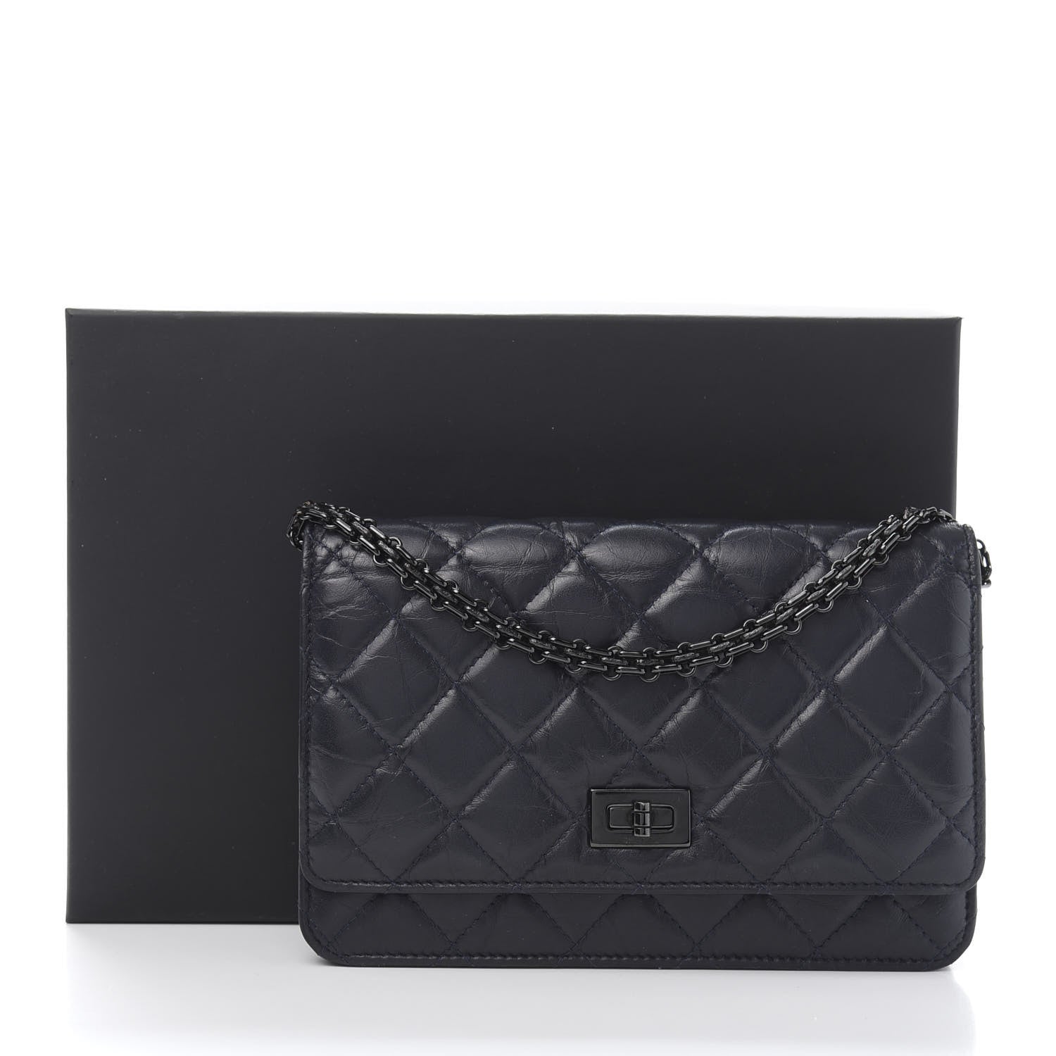 Chanel Aged Calfskin Quilted Reissue Wallet On Chain WOC Navy 13 of 13