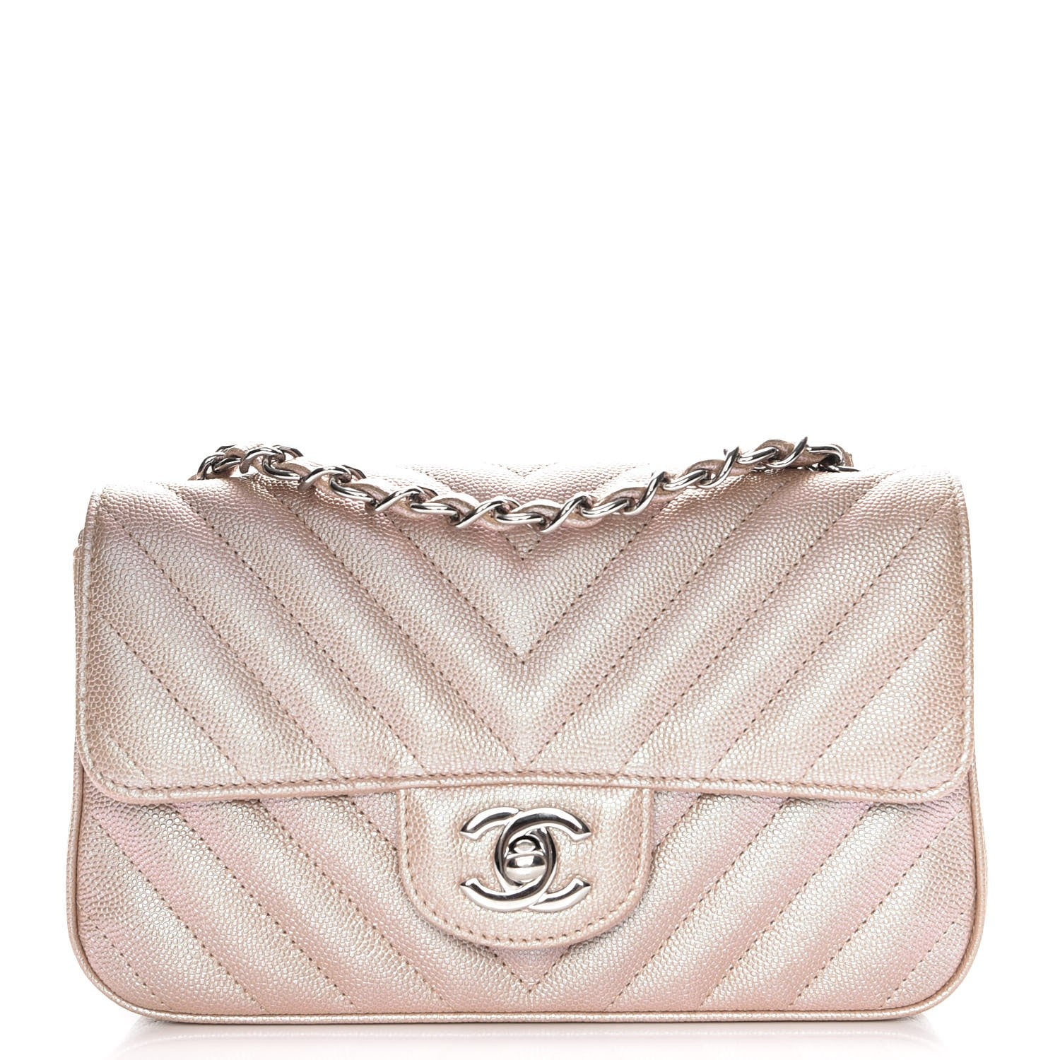 Chanel Iridescent Caviar Chevron Quilted Mini Rectangular Flap Light Gold 1 of 7