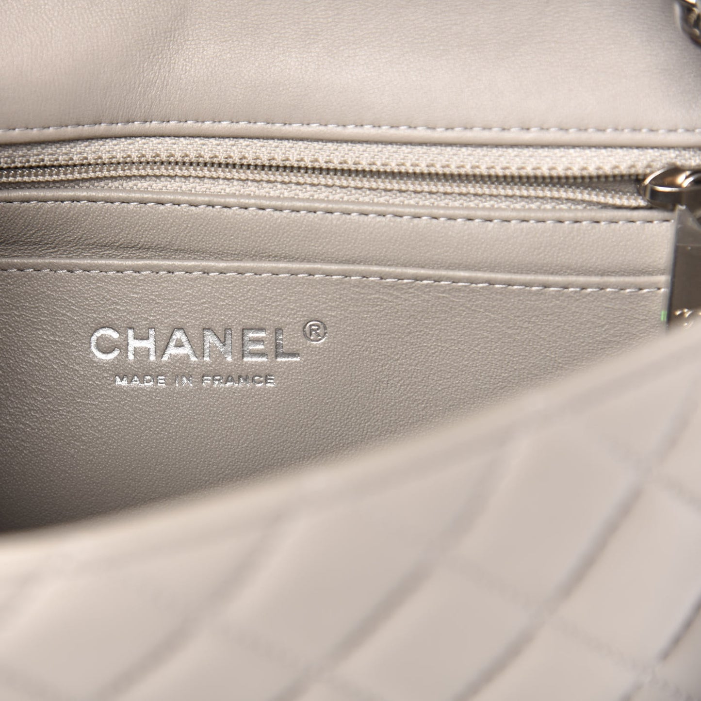 Lambskin Quilted Mini Rectangular Flap Grey
