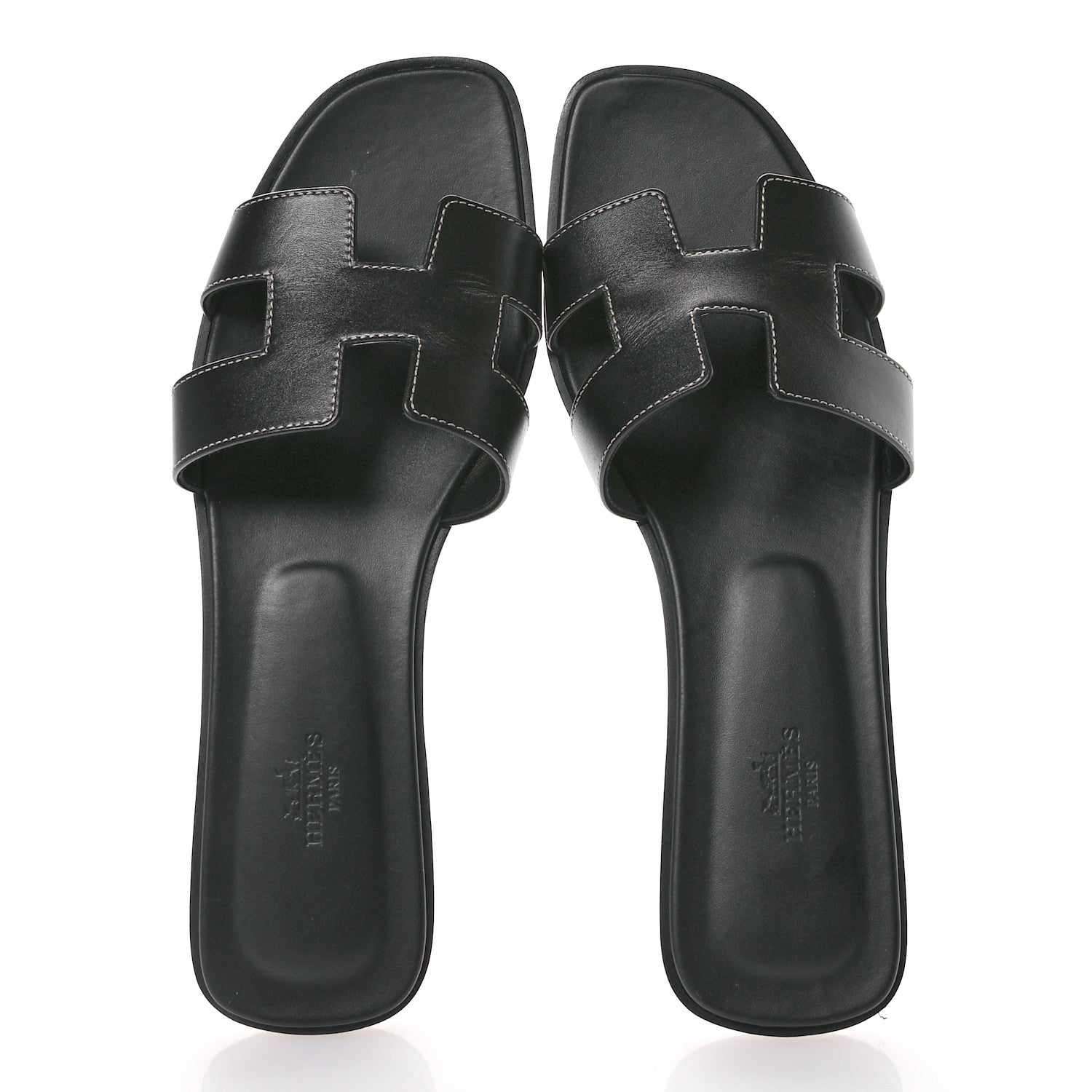Hermes Box Calfskin Oran Sandals 41 Black 2 of 10