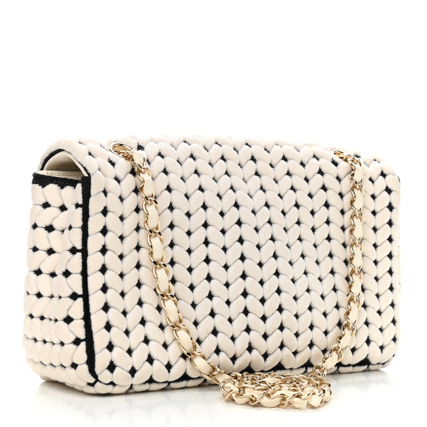 Calfskin Wool Woven Flap White Black