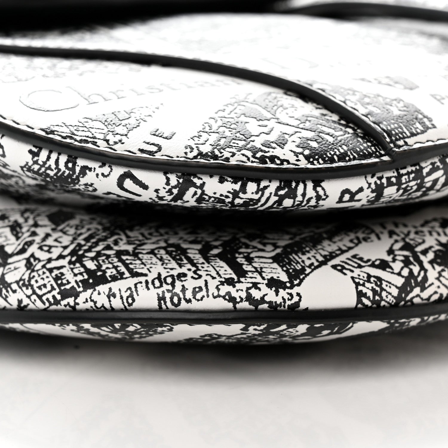 Christian Dior Calfskin Plan De Paris Printed Saddle Bag With Strap White Black 9 of 11