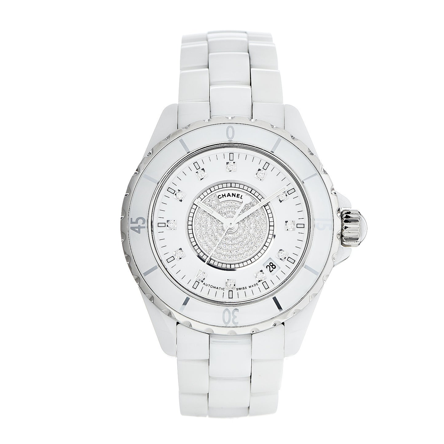 Stainless Steel Ceramic Diamond Dial 38mm J12 Automatic Watch White