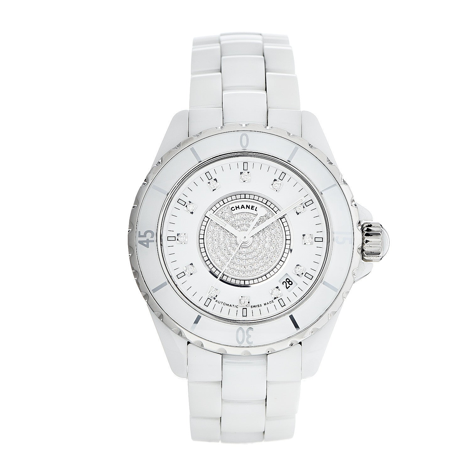 Chanel Stainless Steel Ceramic Diamond Dial 38mm J12 Automatic Watch White 1 of 8