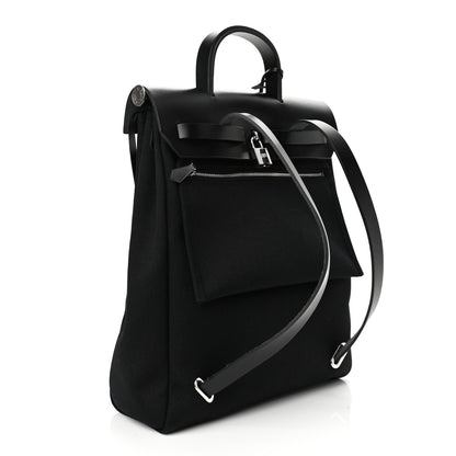 Hermes Military Toile Vache Hunter Herbag a Dos Zip Retourne Backpack Black 4 of 10