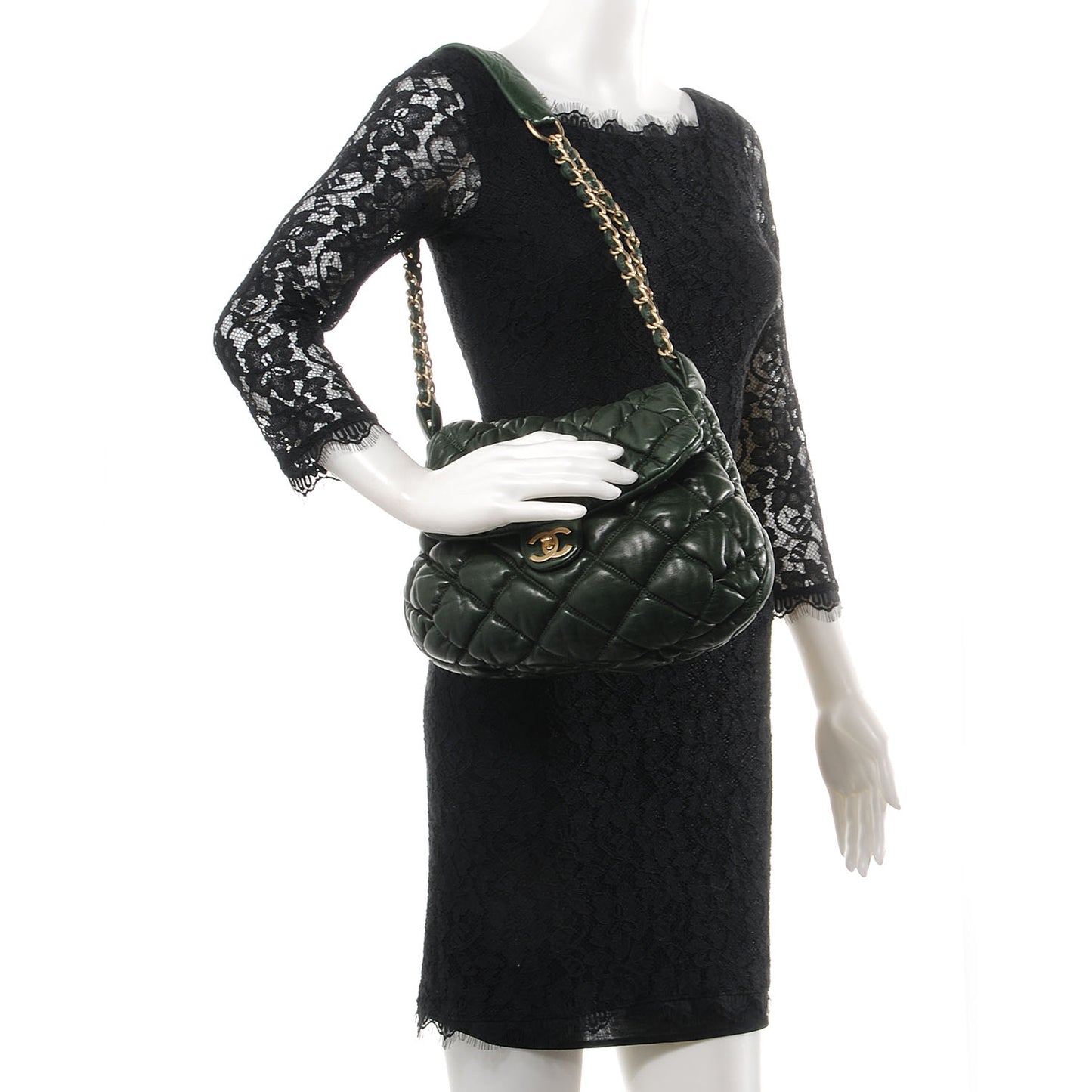 Lambskin Bubble Quilt Flap Bag Green