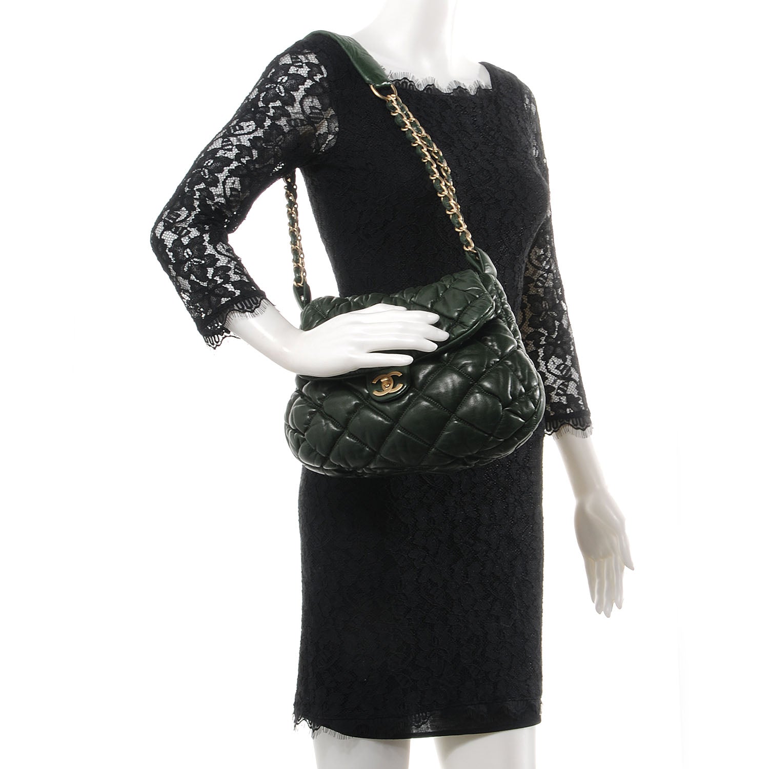 Chanel Lambskin Bubble Quilt Flap Bag Green 2 of 9