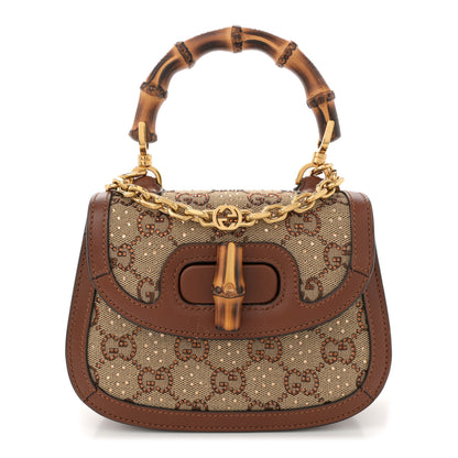 Gucci New Canvas Charisma Calfskin Crystal GG Monogram Small Bamboo 1947 Top Handle Bag Camel Ebony 1 of 10