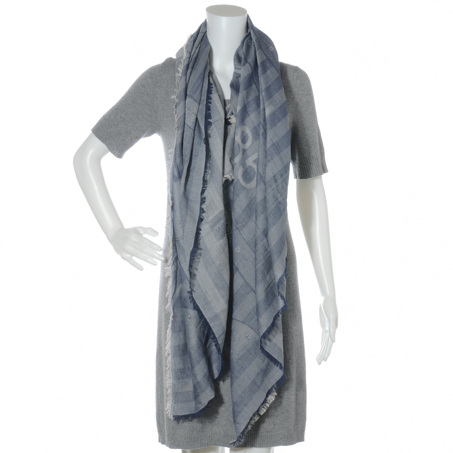 Louis Vuitton Cotton LV Trunks Summery Shawl Blue 3 of 6