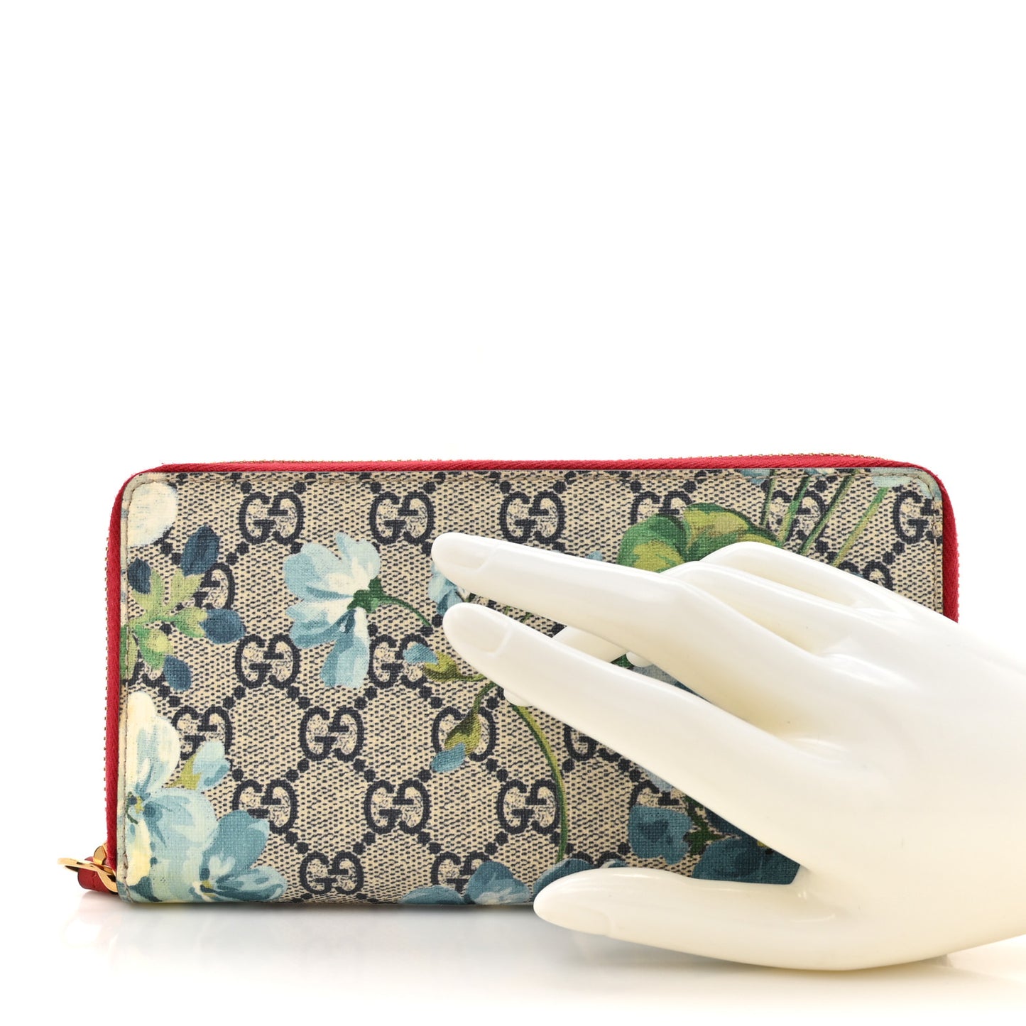 GG Supreme Monogram Blooms Zip Around Wallet Blue Red